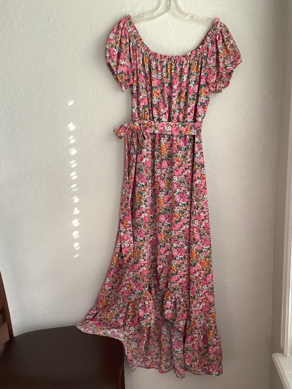 Bar III Pink Floral Off-Shoulder Midi Dress